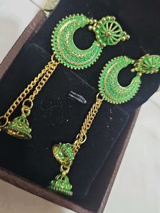 Green Ethnic Jhumka Earrings