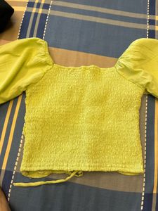 Lime Green Ruched Puff Sleeve Top