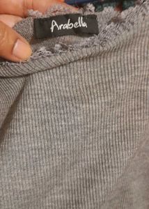 Grey Rib Wide Neck T-Shirt