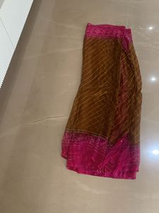 Brand New Brown &amp; Pink Leheriya Saree