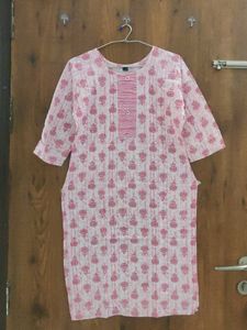 Pretty Pink Printed Cotton Kurta with dupatta 💕