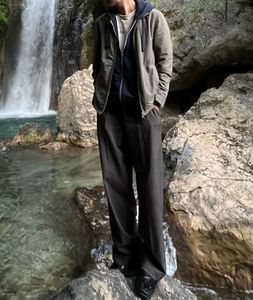 Stylish Dark Grey Wide-Leg Korean Trousers