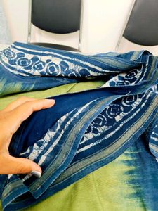 Blue &amp; olive green cotton stylish Saree