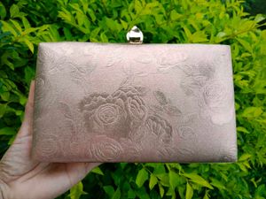 Elegant Rose Embossed Rosegold Clutch Bag