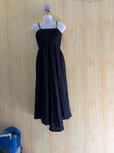 Smocked Black Midi Dress