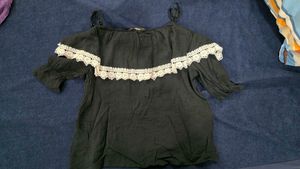 Black Off-Shoulder Lace Trim Top