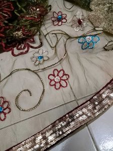 Embroidered Silk Saree net half fabr