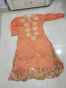 Orange Embroidered Kurta with Skirt
