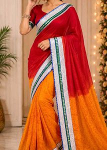 Vibrant Red Saree with Embellished Border