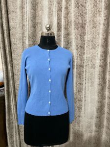 Imported Korean crew-neck blue cardigan