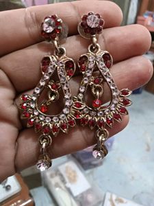 Elegant Red &amp; White Stone Jewellery Set