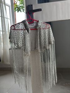 Embellished Net Cape with Tassels