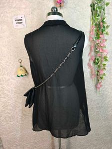 Chic Sleeveless Black Sheer Top