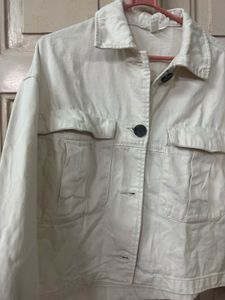 H&amp;M White Cropped Denim Jacket