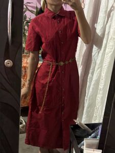 Chic Red Button-Down Midi Dress