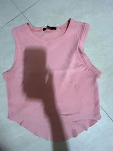 Pink Ribbed Sleeveless Crop Top