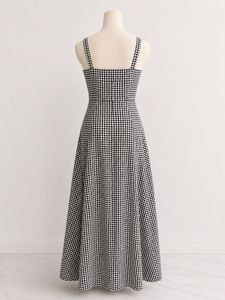 Black and White Gingham Button-Front Maxi Dress
