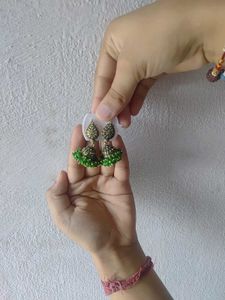 Green Jhumka Earrings