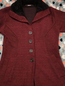 Burgundy Fur Trim Coat