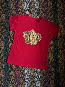 Red T-Shirt with Crown Graphic