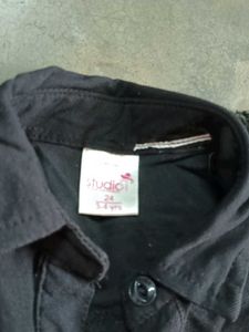 Black Frayed Hem Button-Up Jacket