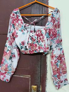 Floral Print Square Neck Crop Top