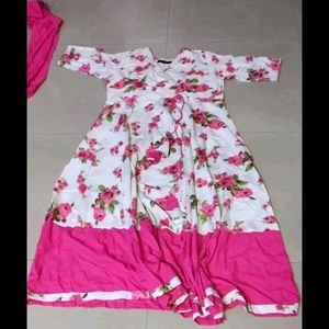 White And Pink Floral Gown, Ethnic Wear