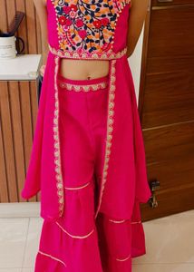 Stunning Pink Embroidered Kurta Set with Sharara