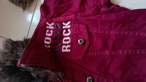 Maroon Faux Fur Trimmed Jacket