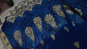 Royal Blue Embroidered Saree 💙 💛