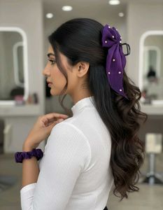 Purple Pearl Hair Bow and Scrunchie Set
