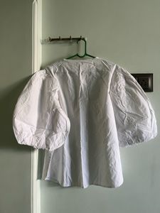White Puff Sleeve Button-Up Top