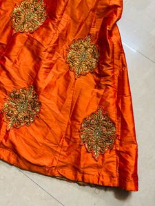 Stunning Orange Embroidered Ethnic Gown