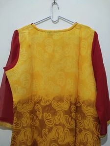 Jainish Floral Mango Print Yellow Red Kurta