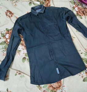 Men's Casual Dark Blue Denim Shirt