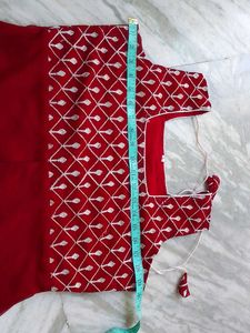 Elegant Red Kurta Set with White Embroidery