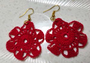 Red Crochet Flower Dangle Earrings