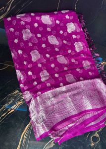Beautiful Purple Saree with Silver Embellishments