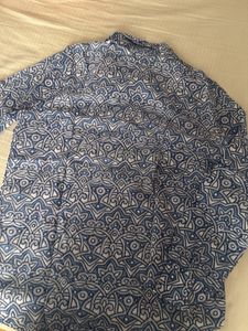 Blue Printed Button-Up Shirt