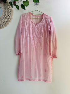 Pastal Pink authentic Lucknawi chikenkari Kurta