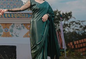 Elegant Satin ready to wear Saree with  b