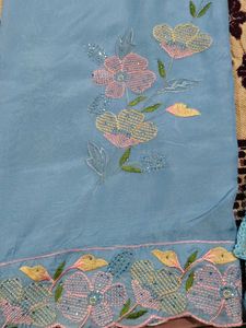 Sky Blue Embroidered organza silk suit