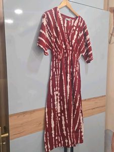 Maroon & White Tie-Dye Maxi Dress