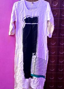 White Kurta with Black Graphic Print