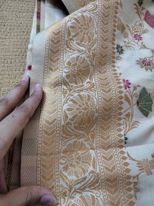 Cream Banarsi Silk Saree Party Wear