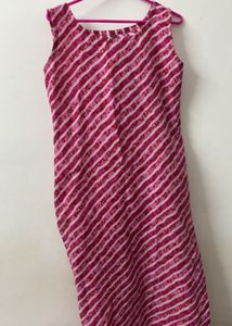 Pink Striped Sleeveless Kurta