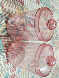 Set of 2 Pink Glass Jars and trinket plate