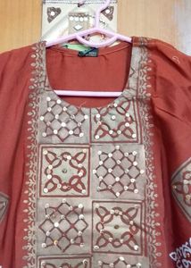 fancy Rust Kurta salwar Set &amp; Intricate Gold Pr