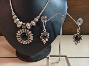boho silver Necklace &amp; Earring Set