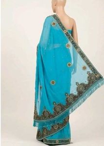 Stunning Turquoise Embroidered Saree